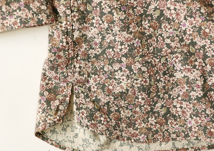 ロルカ　リネン　森の８カテン　花柄　チュニック　シャツ　綿　コットン　スタンドカラー