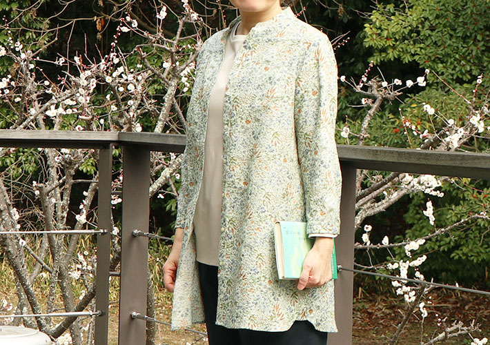 ロルカ　リネン　森の８カテン　花柄　チュニック　シャツ　綿　コットン　スタンドカラー