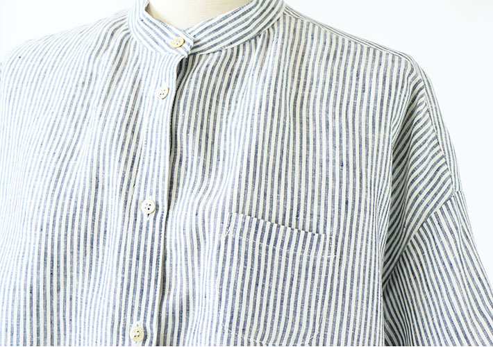 ロルカ　リネン　シャツ　チェック　ストライプ　森の８カテン　ロングシャツ