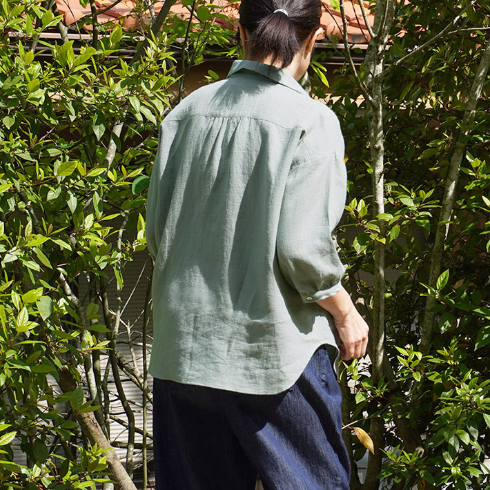 ロルカ　エンブロイダリーレース　綿100％　インド綿　スタンドカラーシャツ　ネイビー　シャツ　ブラウス　定番　30代40代50代60代70代　rolca　森の８カテン