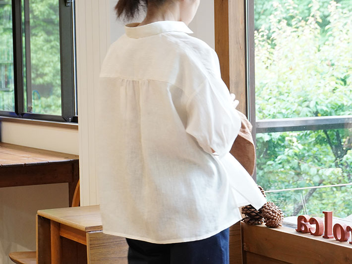 ロルカ　リネン　シャツ　チェック　ストライプ　森の８カテン　ロングシャツ