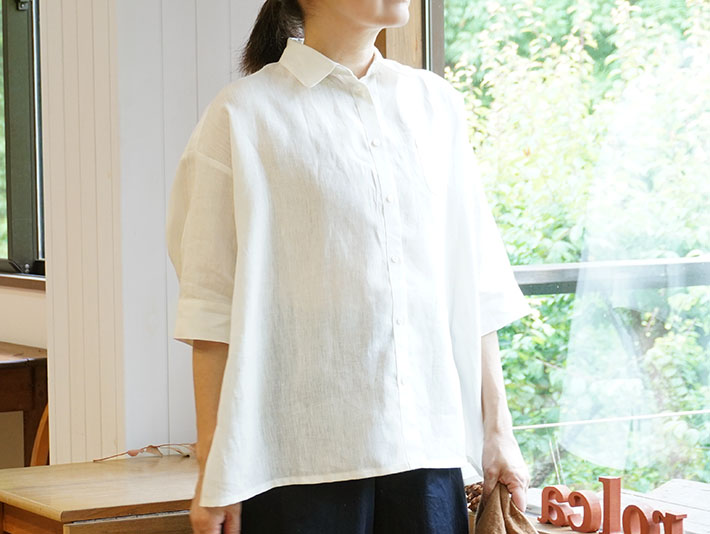 ロルカ　リネン　シャツ　チェック　ストライプ　森の８カテン　ロングシャツ