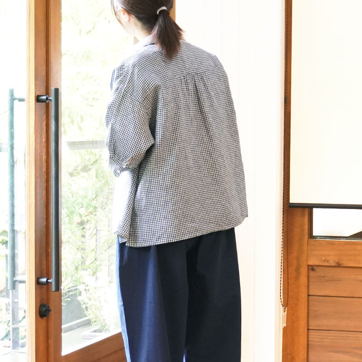 ロルカ　リネン　シャツ　チェック　ストライプ　森の８カテン　ロングシャツ