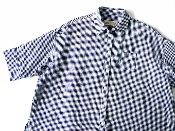ロルカ　リネン　シャツ　チェック　ストライプ　森の８カテン　ロングシャツ