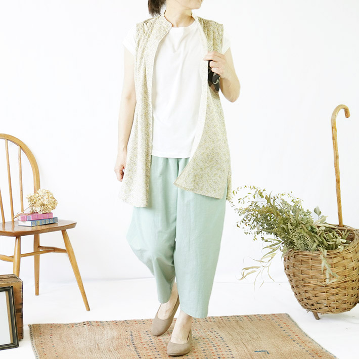 ロルカ　綿100％　ペイズリー　プリント　スタンドカラーシャツ　ロングシャツ　シャツ　上品　ブラウス　30代40代50代60代70代　rolca　森の８カテン