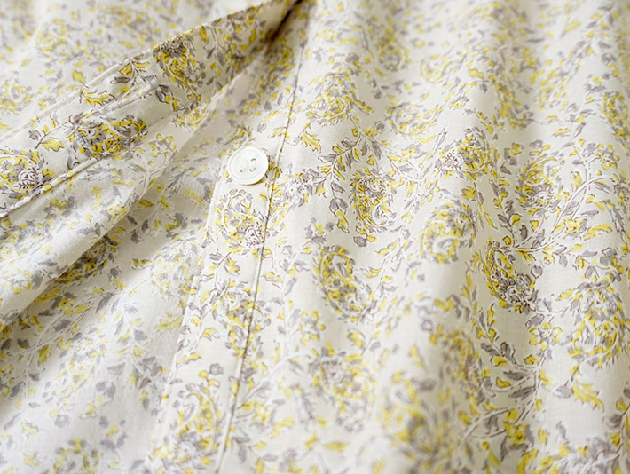 ロルカ　綿100％　ペイズリー　プリント　スタンドカラーシャツ　ロングシャツ　シャツ　上品　ブラウス　30代40代50代60代70代　rolca　森の８カテン