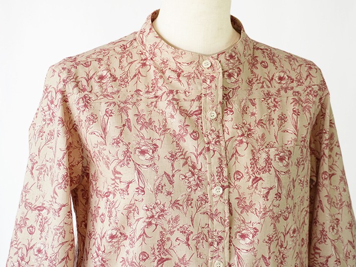 ロルカ　リネン　コットン　ブラウス　ストライプ ベージュ　ブルー　30代40代50代60代70代　森の８カテン　ボーダー