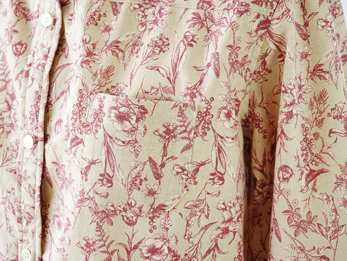 ロルカ　リネン　コットン　ブラウス　ストライプ ベージュ　ブルー　30代40代50代60代70代　森の８カテン　ボーダー