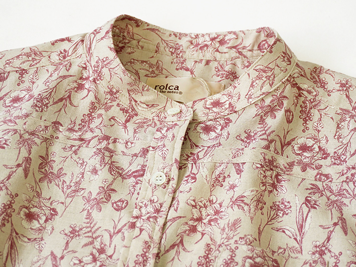 ロルカ　リネン　コットン　ブラウス　ストライプ ベージュ　ブルー　30代40代50代60代70代　森の８カテン　ボーダー