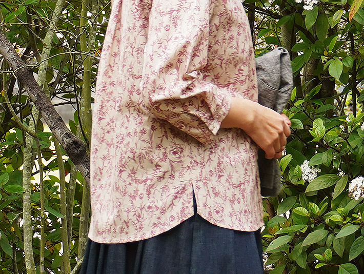 ロルカ　リネン　コットン　ブラウス　ストライプ ベージュ　ブルー　30代40代50代60代70代　森の８カテン　ボーダー