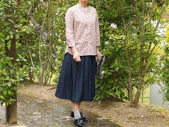 ロルカ　リネン　コットン　ブラウス　ストライプ ベージュ　ブルー　30代40代50代60代70代　森の８カテン　ボーダー