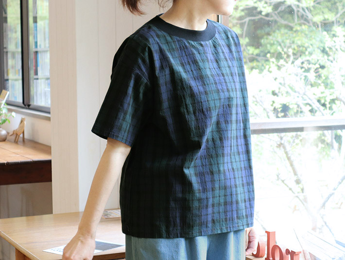 ロルカ　綿100％　上品　プルオーバー　カットソー　ブラックウォッチ　チェック　30代40代50代60代70代　rolca　森の８カテン