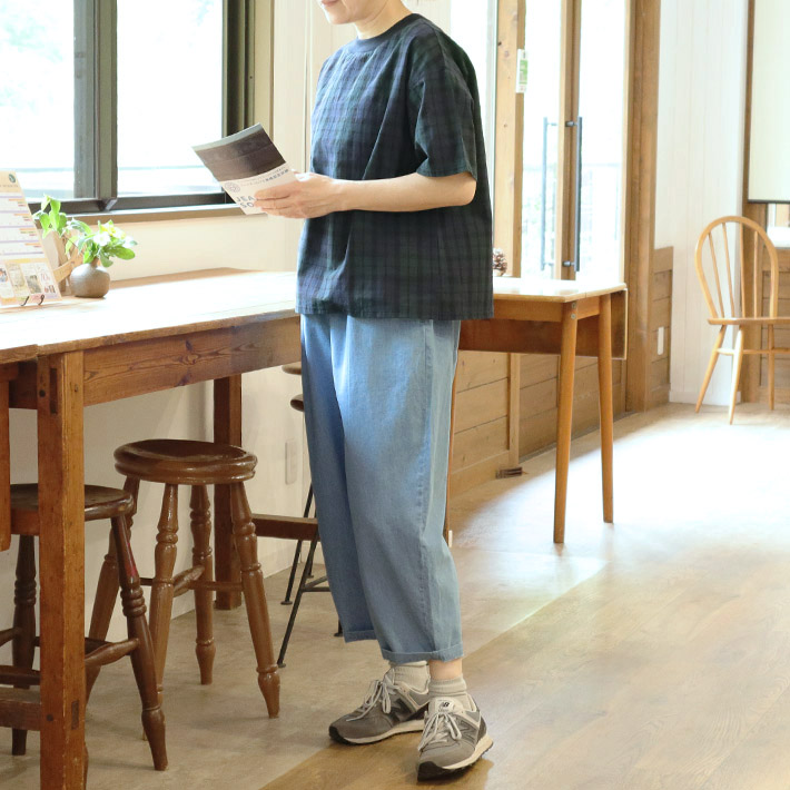 ロルカ　綿100％　上品　プルオーバー　カットソー　ブラックウォッチ　チェック　30代40代50代60代70代　rolca　森の８カテン