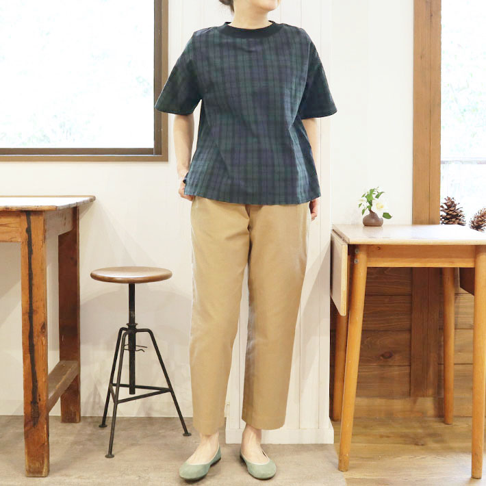 ロルカ　綿100％　上品　プルオーバー　カットソー　ブラックウォッチ　チェック　30代40代50代60代70代　rolca　森の８カテン