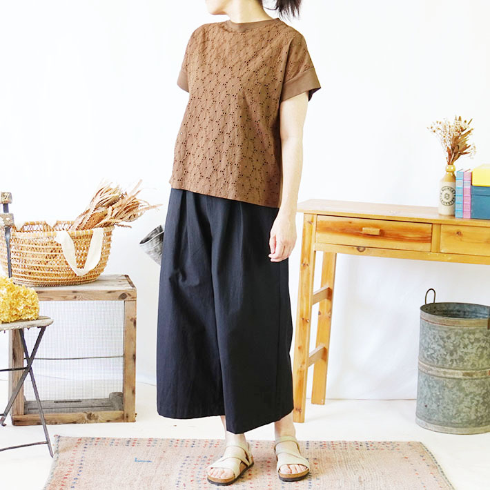 leventsouffle　レース　刺繍　コットン　フリル　ベスト　ノースリーブ　ホワイト　上品　レディース　30代40代50代60代70代80代　rolca　ストレスフリー　森の８カテン