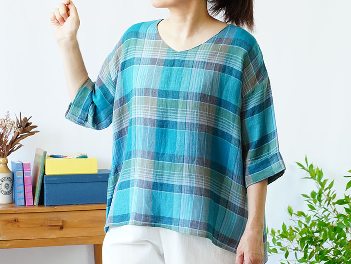 ロルカ　リネン　森の８カテン　プルオーバー　日本製　上品　30代40代50代60代70代80代　rolca　チェック