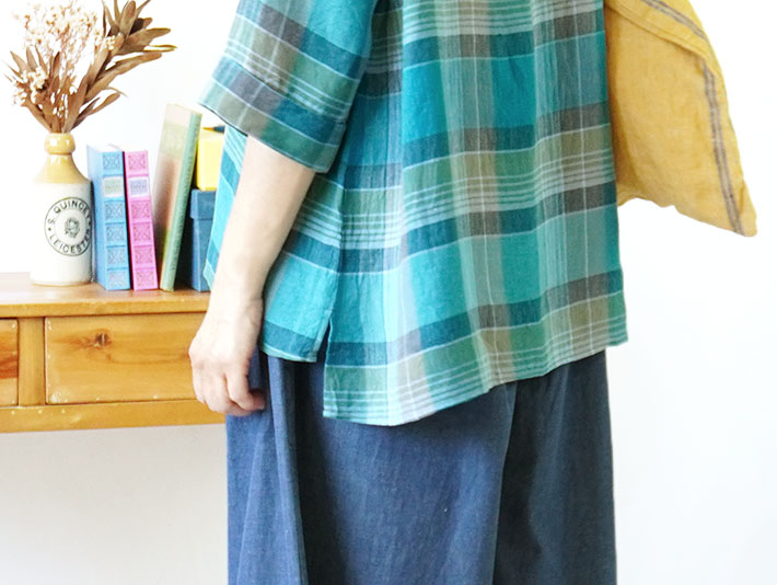 ロルカ　リネン　森の８カテン　プルオーバー　日本製　上品　30代40代50代60代70代80代　rolca　チェック