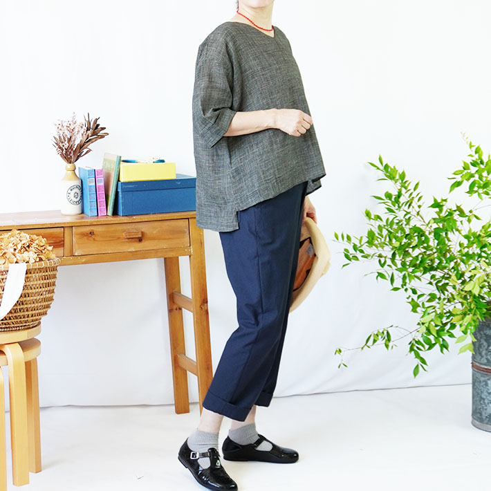ロルカ　リネン　森の８カテン　プルオーバー　日本製　上品　30代40代50代60代70代80代　rolca　チェック