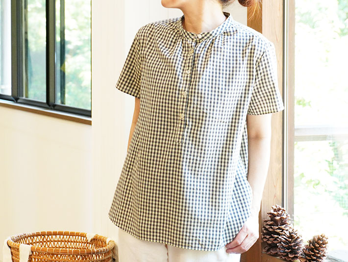 ロルカ　リネン　コットン　綿　森の８カテン　プルオーバー　日本製　上品　30代40代50代60代70代80代　rolca　チェック　ネイビー　大人カジュアル　女性　レディース