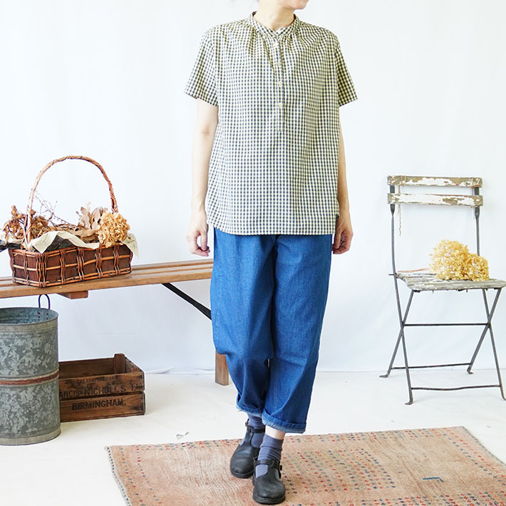 ロルカ　リネン　コットン　綿100％　森の８カテン　プルオーバー　日本製　上品　30代40代50代60代70代80代　rolca　チェック　ネイビー　大人カジュアル　女性　レディース