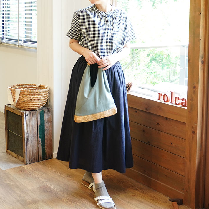 ロルカ　リネン　コットン　綿100％　森の８カテン　プルオーバー　日本製　上品　30代40代50代60代70代80代　rolca　チェック　ネイビー　大人カジュアル　女性　レディース