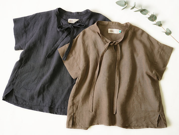 ロルカ　リネン　コットン　綿　森の８カテン　プルオーバー　日本製　上品　30代40代50代60代70代80代　rolca　チェック　ネイビー　大人カジュアル　女性　レディース