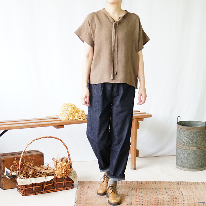 ロルカ　リネン　コットン　綿100％　森の８カテン　プルオーバー　日本製　上品　30代40代50代60代70代80代　rolca　チェック　ネイビー　大人カジュアル　女性　レディース