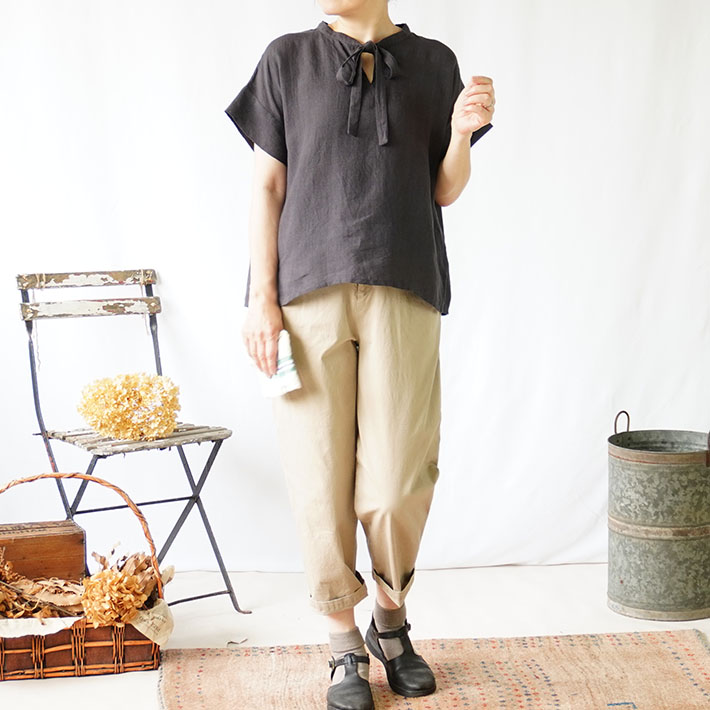 ロルカ　リネン　コットン　綿100％　森の８カテン　プルオーバー　日本製　上品　30代40代50代60代70代80代　rolca　チェック　ネイビー　大人カジュアル　女性　レディース