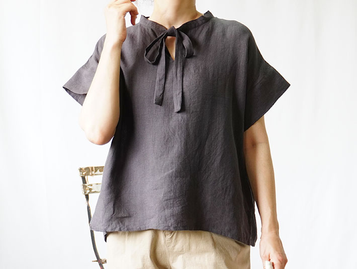 ロルカ　リネン　コットン　綿100％　森の８カテン　プルオーバー　日本製　上品　30代40代50代60代70代80代　rolca　チェック　ネイビー　大人カジュアル　女性　レディース