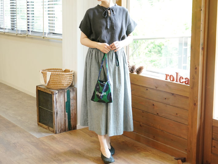 ロルカ　リネン　コットン　綿100％　森の８カテン　プルオーバー　日本製　上品　30代40代50代60代70代80代　rolca　チェック　ネイビー　大人カジュアル　女性　レディース