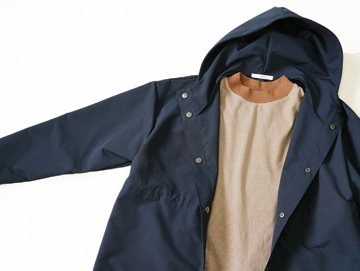 NARU　日本製　ロルカ　森の８カテン　マウンテンパーカー　撥水　アウター　フーディー　フード　女性　ネイビー　ブルー　コットン　ドルマンスリーブ　30代40代50代60代70代80代　上品