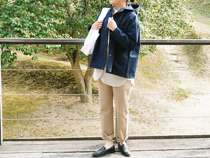 NARU　日本製　ロルカ　森の８カテン　マウンテンパーカー　撥水　アウター　フーディー　フード　女性　ネイビー　ブルー　コットン　ドルマンスリーブ　30代40代50代60代70代80代　上品