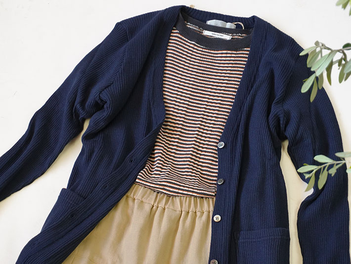 NARU　日本製　ロルカ　森の８カテン　　綿100％　ニット　マルチボーダー　グレー　ブルー　コットン　ボーダー　ビスケット　チャコール　30代40代50代60代70代80代　上品