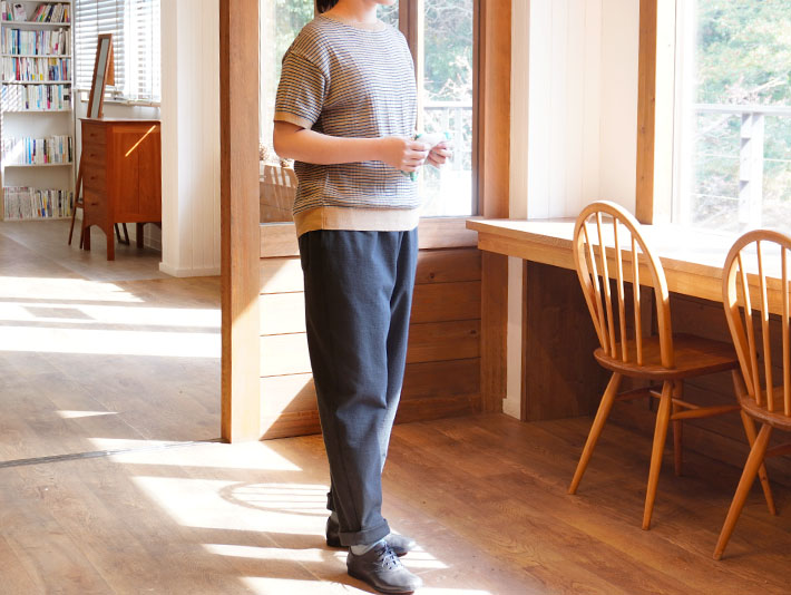 NARU　日本製　ロルカ　森の８カテン　　綿100％　ニット　マルチボーダー　グレー　ブルー　コットン　ボーダー　ビスケット　チャコール　30代40代50代60代70代80代　上品