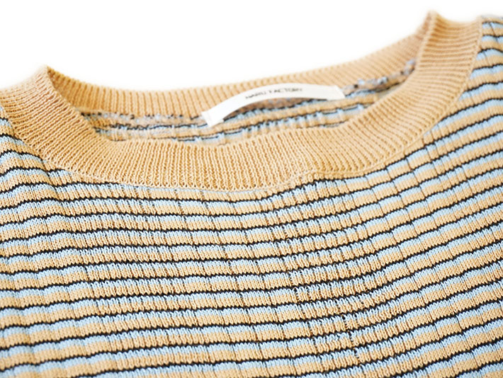 NARU　日本製　ロルカ　森の８カテン　　綿100％　ニット　マルチボーダー　グレー　ブルー　コットン　ボーダー　ビスケット　チャコール　30代40代50代60代70代80代　上品