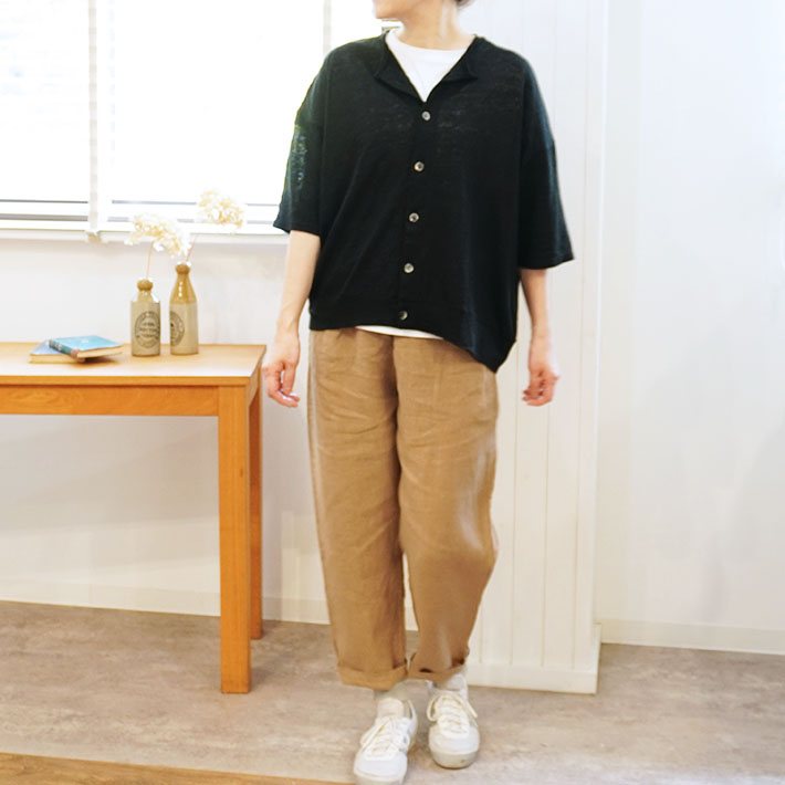 NARU　日本製　ロルカ　森の８カテン　カットソー　リネン天竺　カーデ　キナリ　チャコールグレー　ハンドワッシャー　綿100％　グレー　コットン　ドルマンスリーブ　30代40代50代60代70代80代　上品