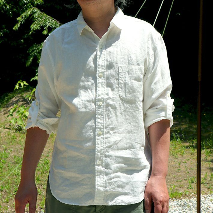 rolca on the notes]フレンチリネン ロールアップシャツ Men's | 森の