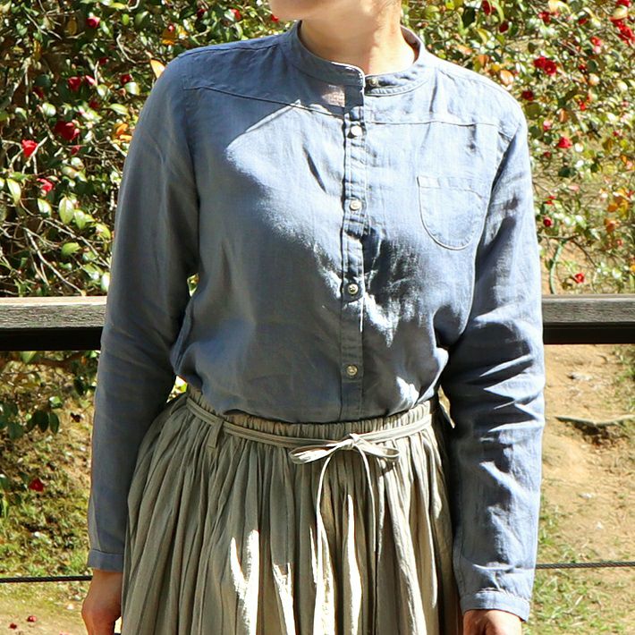 rolca on the notes]リネン後染スタンドカラーシャツ | 森の8カテン